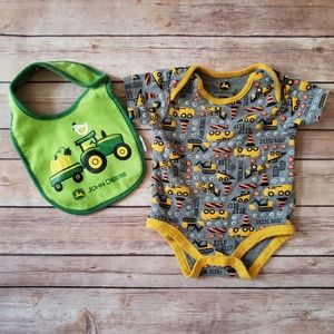 John Deere • Printed Onesie 9-12M and Matching Reversible Bib Set